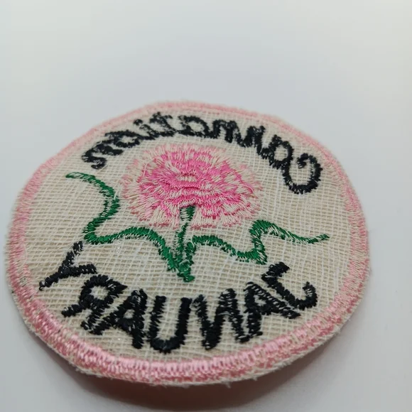 1970s Vintage January Birthday Pink Carnation Flower 70s Sew On Applique Patch - Picture 3 of 5
